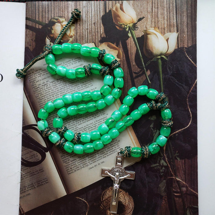 Christianartworkshop St. Benedict Crucifix of 12 mm Bucket Light Green Acrylic Paracord Rosary - image 3