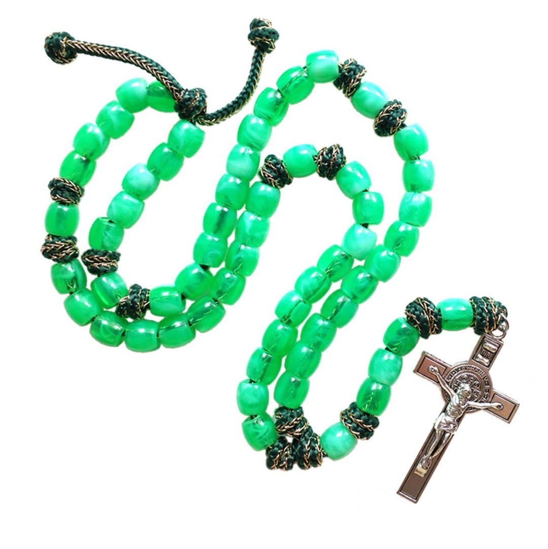 Christianartworkshop St. Benedict Crucifix of 12 mm Bucket Light Green Acrylic Paracord Rosary - image 4