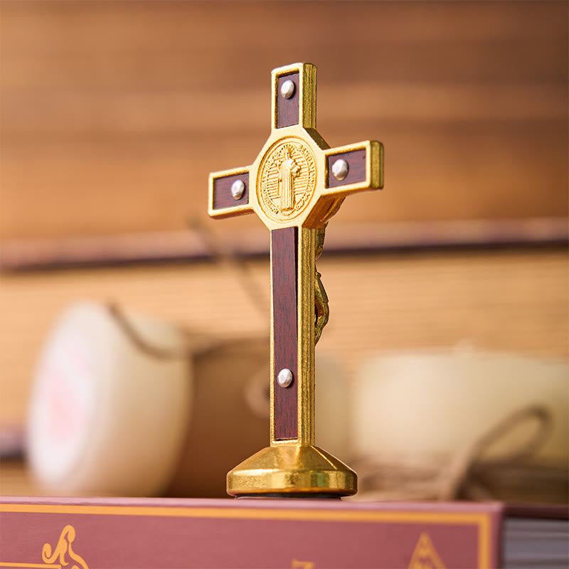 Christianartworkshop European Classical Traditional Wood Inlaid Alloy St. Benedict Cross Ornament - image 8