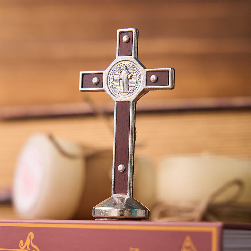 Christianartworkshop European Classical Traditional Wood Inlaid Alloy St. Benedict Cross Ornament - image 10