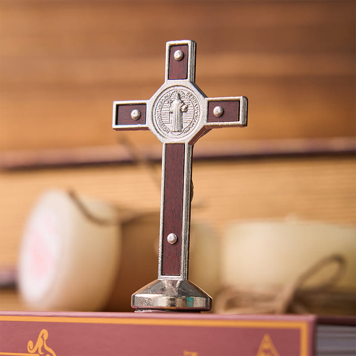 Christianartworkshop European Classical Traditional Wood Inlaid Alloy St. Benedict Cross Ornament - image 10