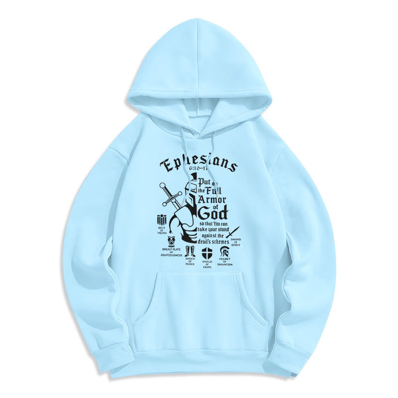 Christianartworkshop Quotation Style Full Armor of God Fleece Lined Polyester Hoodie - Blue - 2XL - image 26