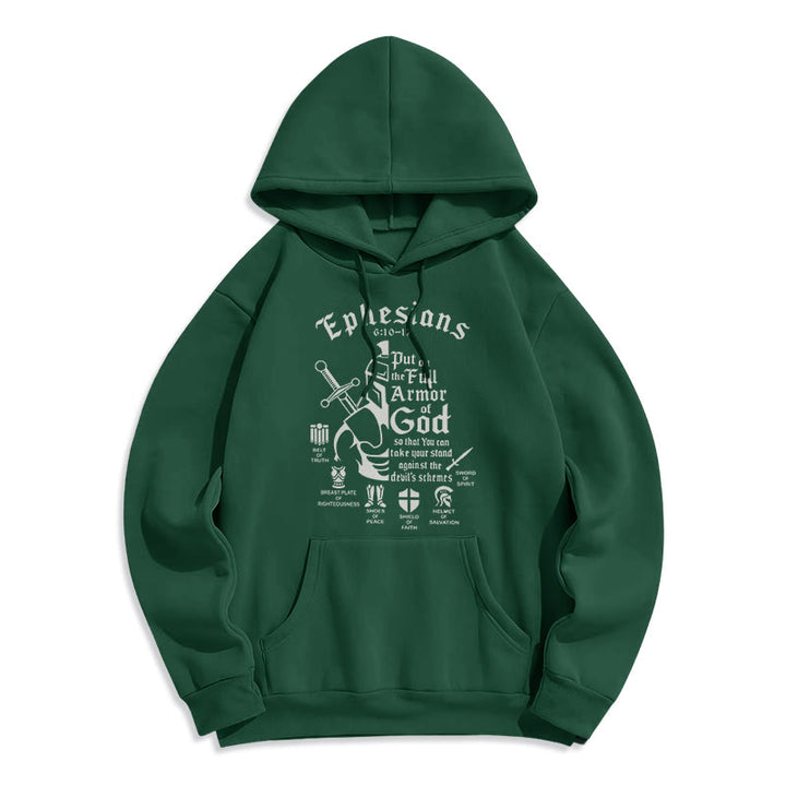 Christianartworkshop Quotation Style Full Armor of God Fleece Lined Polyester Hoodie - Green - 2XL - image 21