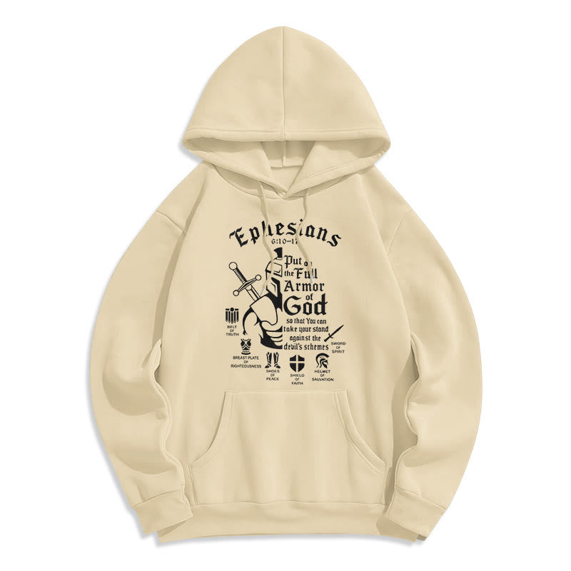 Christianartworkshop Quotation Style Full Armor of God Fleece Lined Polyester Hoodie - Beige - 2XL - image 11