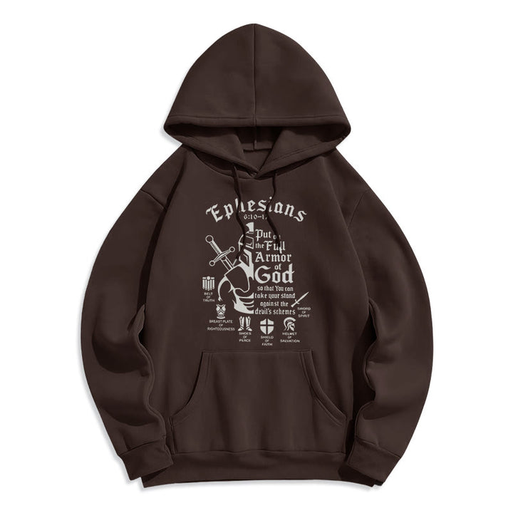 Christianartworkshop Quotation Style Full Armor of God Fleece Lined Polyester Hoodie - Brown - 2XL - image 16