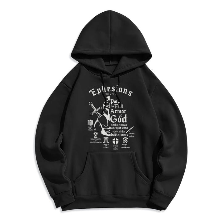 Christianartworkshop Quotation Style Full Armor of God Fleece Lined Polyester Hoodie - Black - 2XL - image 1