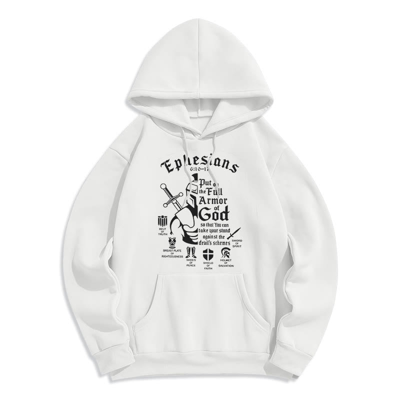 Christianartworkshop Quotation Style Full Armor of God Fleece Lined Polyester Hoodie - White - 2XL - image 6