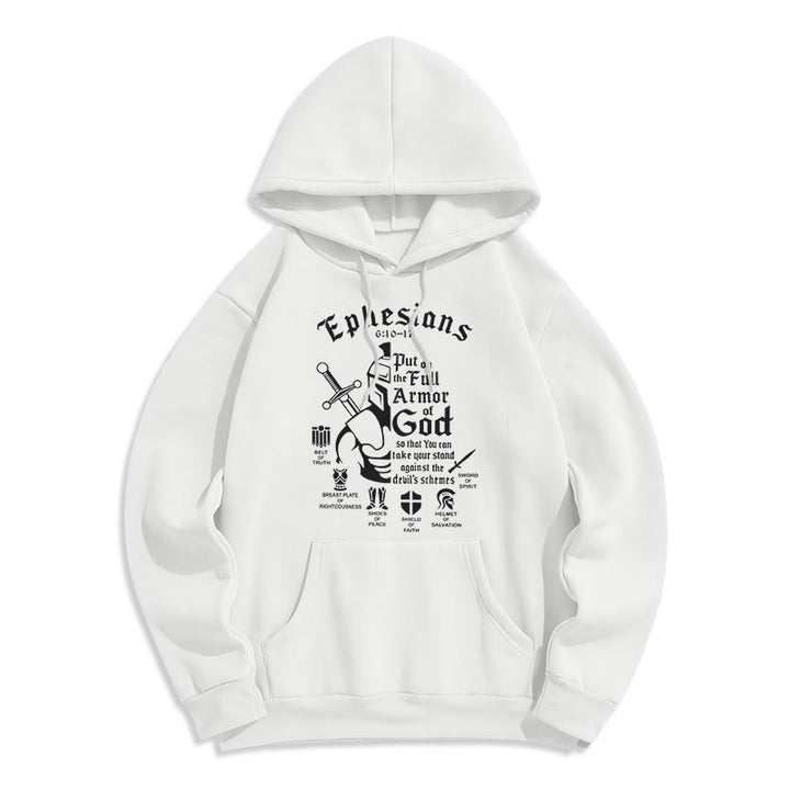 Christianartworkshop Quotation Style Full Armor of God Fleece Lined Polyester Hoodie - White - 2XL - image 6