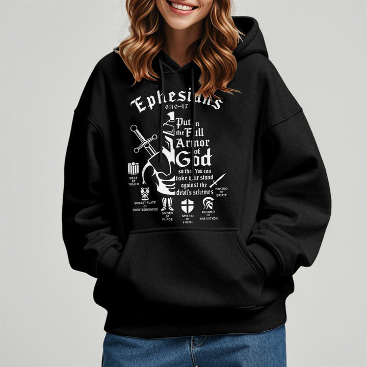 Christianartworkshop Quotation Style Full Armor of God Fleece Lined Polyester Hoodie - image 2