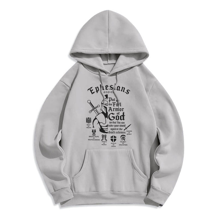 Christianartworkshop Quotation Style Full Armor of God Fleece Lined Polyester Hoodie - Grey - 2XL - image 31