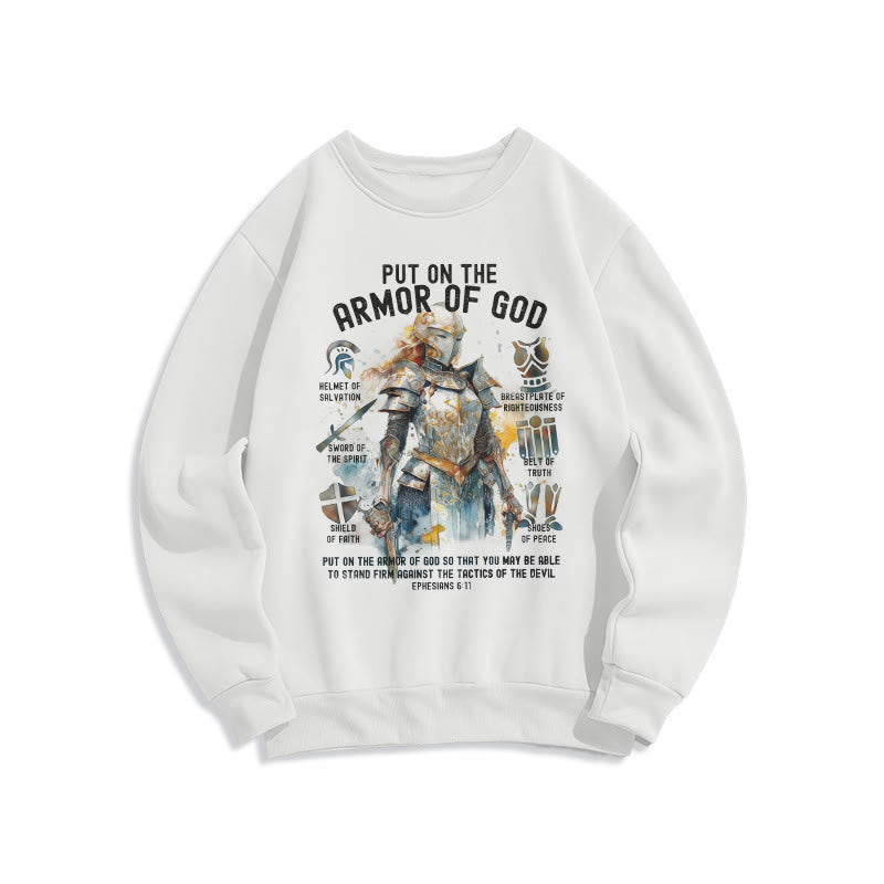 Christianartworkshop Colored Style Put On The Armor of God Fleece Lined Polyester Sweatshirt - White - 2XL - image 1