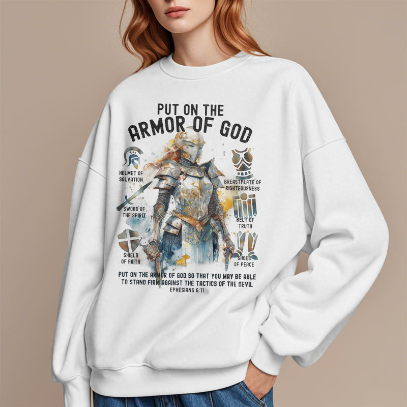 Christianartworkshop Colored Style Put On The Armor of God Fleece Lined Polyester Sweatshirt - image 1