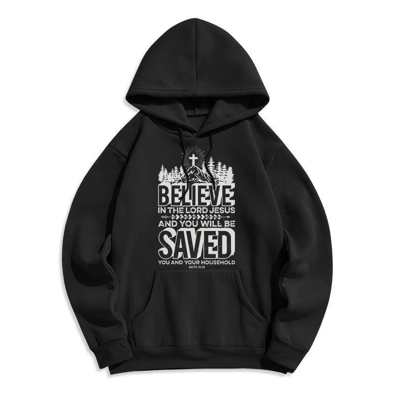 Christianartworkshop Modern Style Believe In The Jesus Lord Fleece Lined Polyester Hoodie - Black - 2XL - image 1