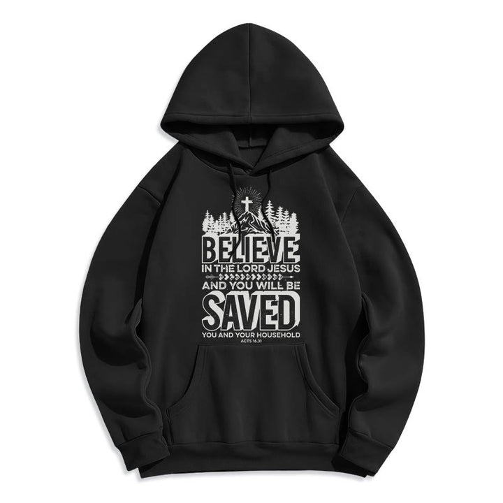 Christianartworkshop Modern Style Believe In The Jesus Lord Fleece Lined Polyester Hoodie - Black - 2XL - image 1