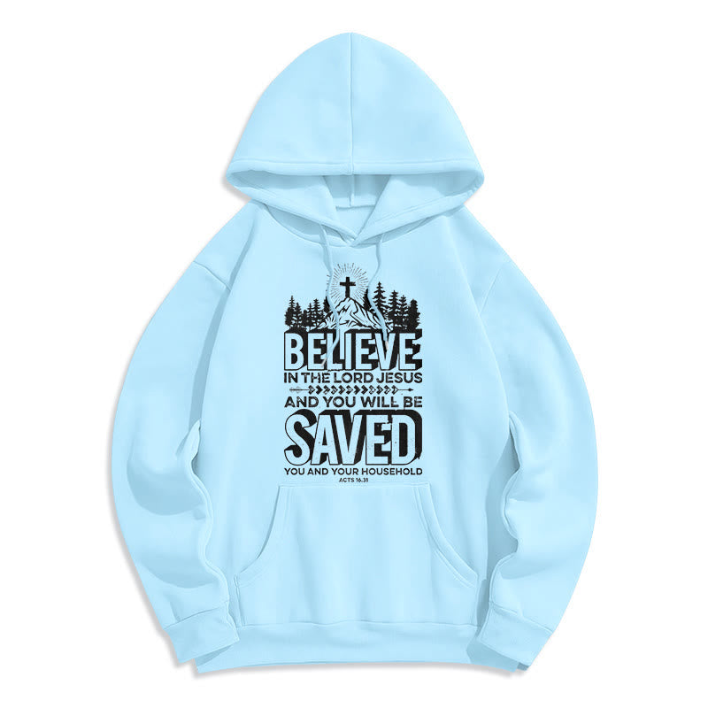 Christianartworkshop Modern Style Believe In The Jesus Lord Fleece Lined Polyester Hoodie - Blue - 2XL - image 26