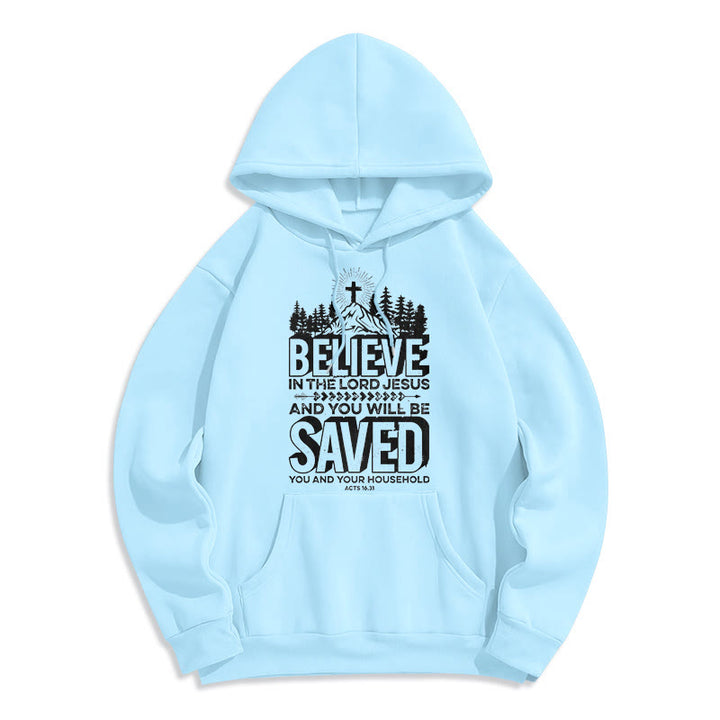 Christianartworkshop Modern Style Believe In The Jesus Lord Fleece Lined Polyester Hoodie - Blue - 2XL - image 26