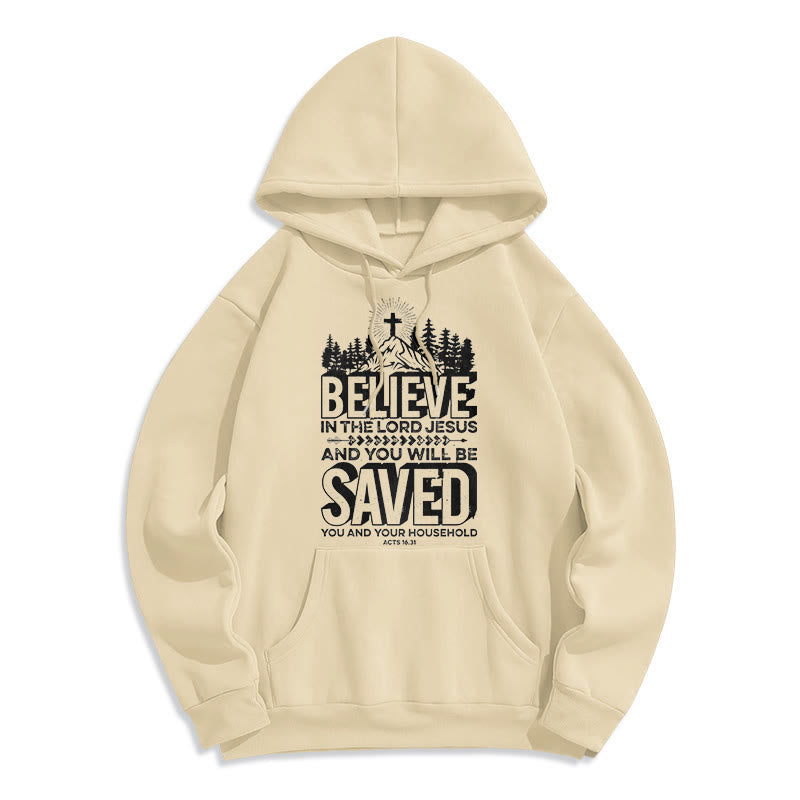 Christianartworkshop Modern Style Believe In The Jesus Lord Fleece Lined Polyester Hoodie - Beige - 2XL - image 11