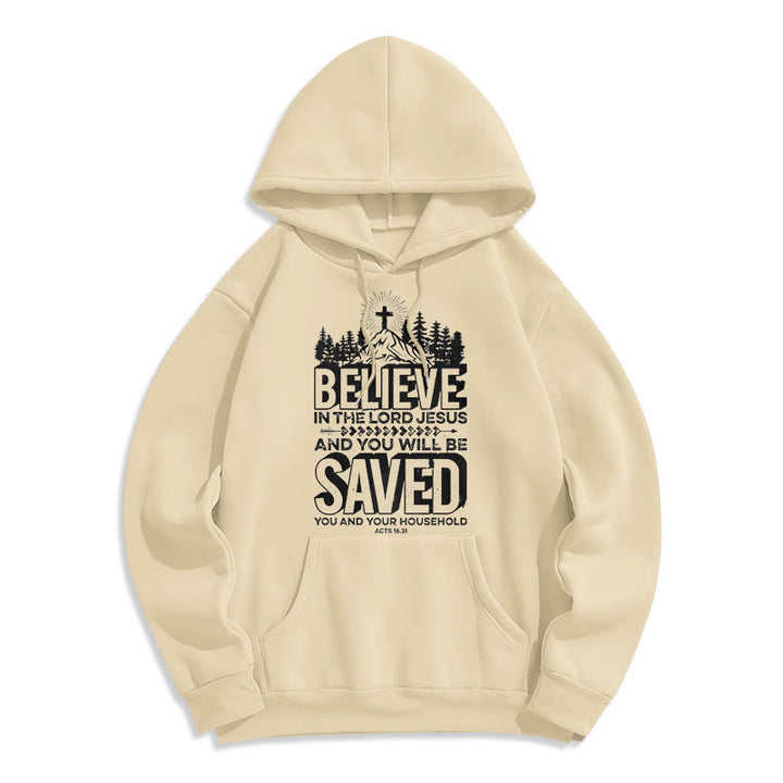 Christianartworkshop Modern Style Believe In The Jesus Lord Fleece Lined Polyester Hoodie - Beige - 2XL - image 11