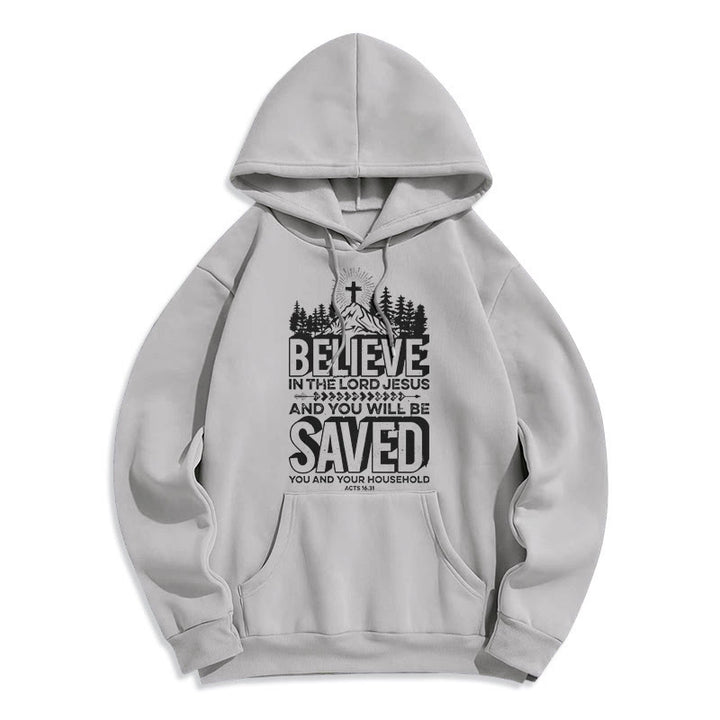 Christianartworkshop Modern Style Believe In The Jesus Lord Fleece Lined Polyester Hoodie - Grey - 2XL - image 31
