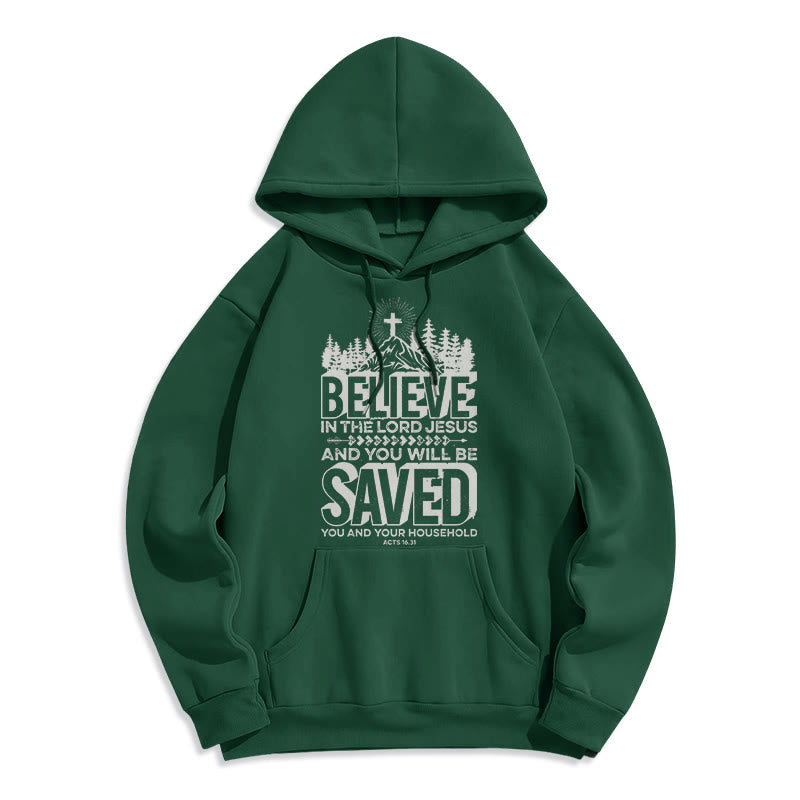 Christianartworkshop Modern Style Believe In The Jesus Lord Fleece Lined Polyester Hoodie - Green - 2XL - image 21