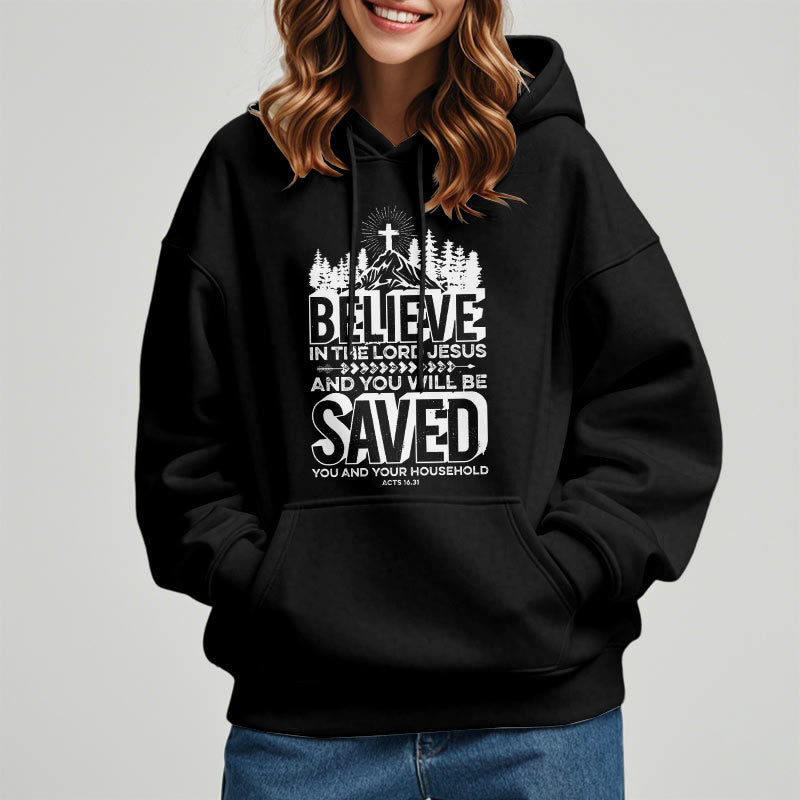Christianartworkshop Modern Style Believe In The Jesus Lord Fleece Lined Polyester Hoodie - image 3