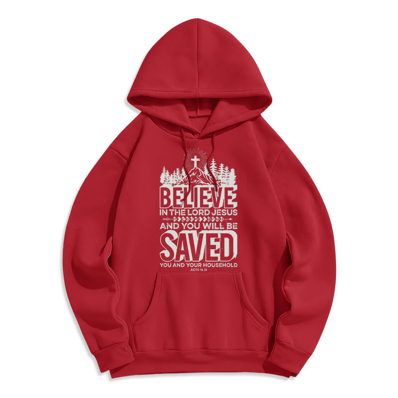 Christianartworkshop Modern Style Believe In The Jesus Lord Fleece Lined Polyester Hoodie - Red - 2XL - image 36