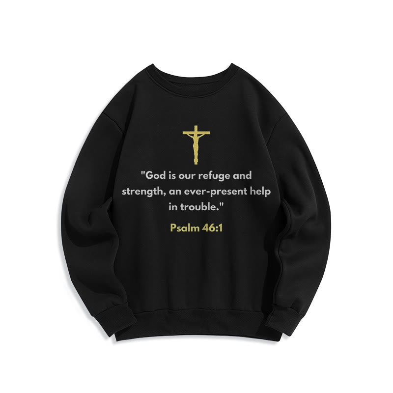 Christianartworkshop Classic Style God Is Our Refuge And Strength Fleece Lined Polyester Sweatshirt - Black - 2XL - image 1