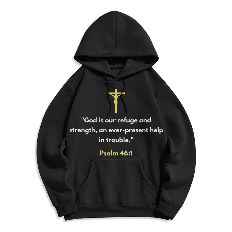 Christianartworkshop Classic Style God Is Our Refuge And Strength Fleece Lined Polyester Hoodie - Black - 2XL - image 1
