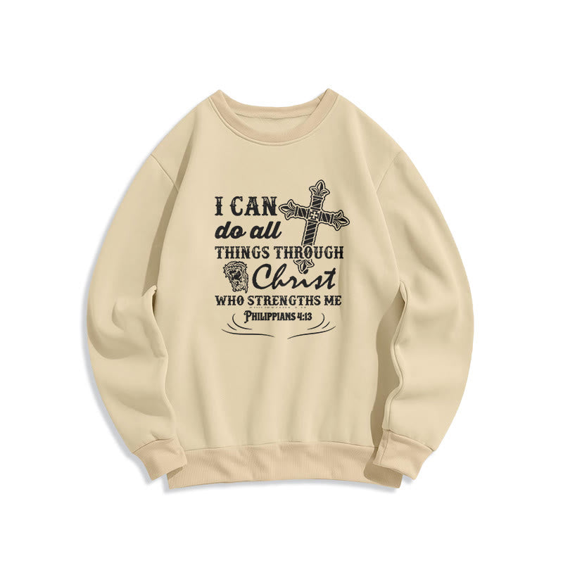 Christianartworkshop Quotation Style I Can Do All Things Fleece Lined Polyester Sweatshirt - Beige - 2XL - image 11