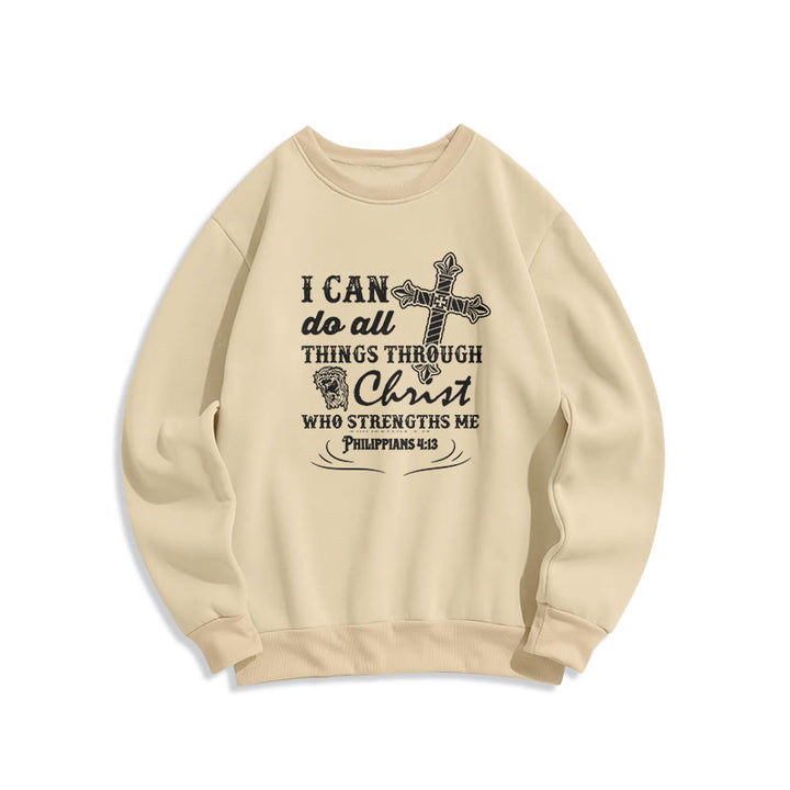 Christianartworkshop Quotation Style I Can Do All Things Fleece Lined Polyester Sweatshirt - Beige - 2XL - image 11