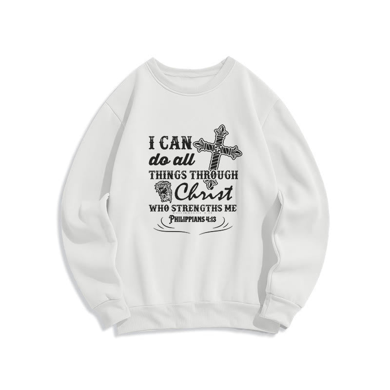 Christianartworkshop Quotation Style I Can Do All Things Fleece Lined Polyester Sweatshirt - White - 2XL - image 1
