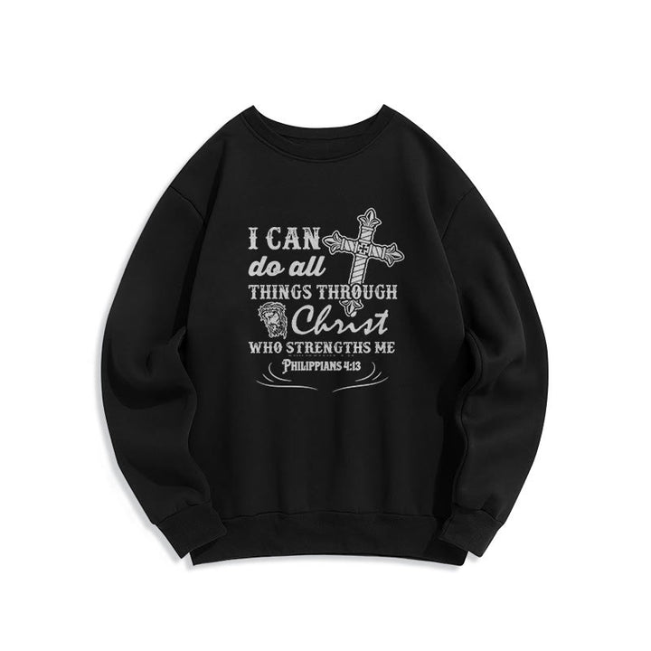 Christianartworkshop Quotation Style I Can Do All Things Fleece Lined Polyester Sweatshirt - Black - 2XL - image 6