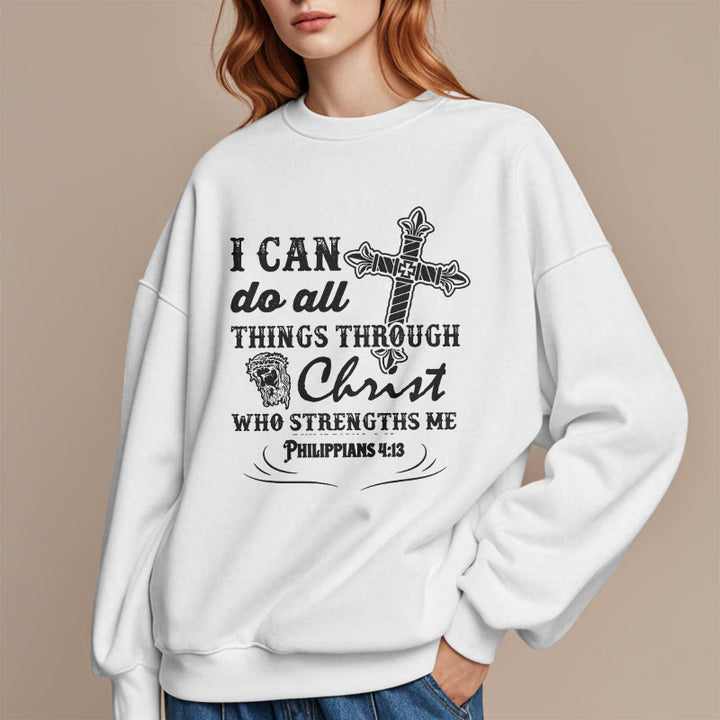Christianartworkshop Quotation Style I Can Do All Things Fleece Lined Polyester Sweatshirt - image 2
