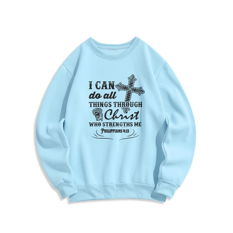 Christianartworkshop Quotation Style I Can Do All Things Fleece Lined Polyester Sweatshirt - Blue - 2XL - image 26