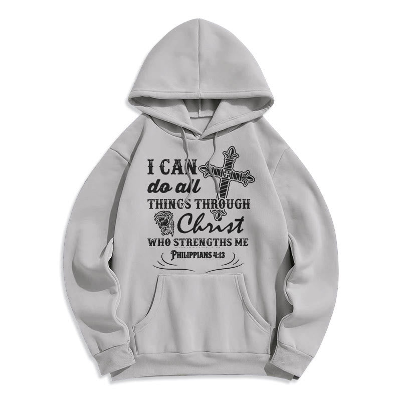 Christianartworkshop Quotation Style I Can Do All Things Fleece Lined Polyester Hoodie - Grey - 2XL - image 31