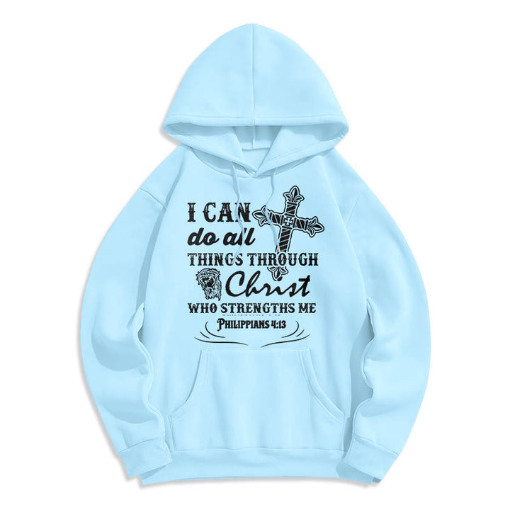 Christianartworkshop Quotation Style I Can Do All Things Fleece Lined Polyester Hoodie - Blue - 2XL - image 26