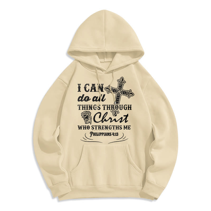 Christianartworkshop Quotation Style I Can Do All Things Fleece Lined Polyester Hoodie - Beige - 2XL - image 11