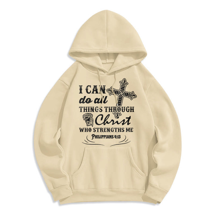 Christianartworkshop Quotation Style I Can Do All Things Fleece Lined Polyester Hoodie - Beige - 2XL - image 11