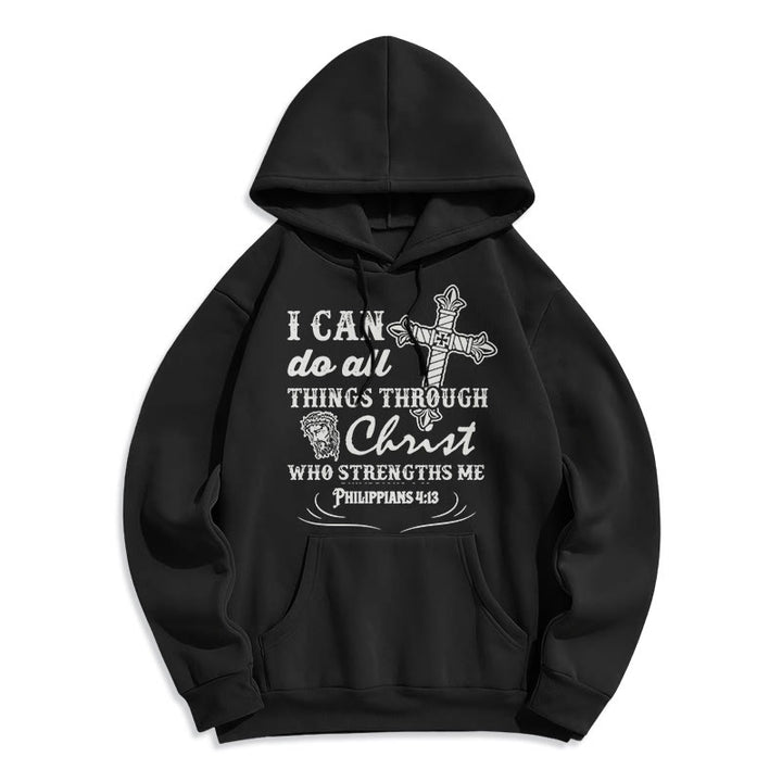 Christianartworkshop Quotation Style I Can Do All Things Fleece Lined Polyester Hoodie - Black - 2XL - image 1