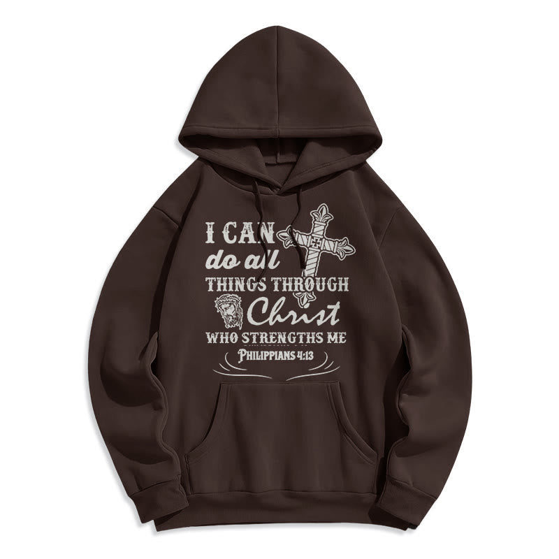 Christianartworkshop Quotation Style I Can Do All Things Fleece Lined Polyester Hoodie - Brown - 2XL - image 16