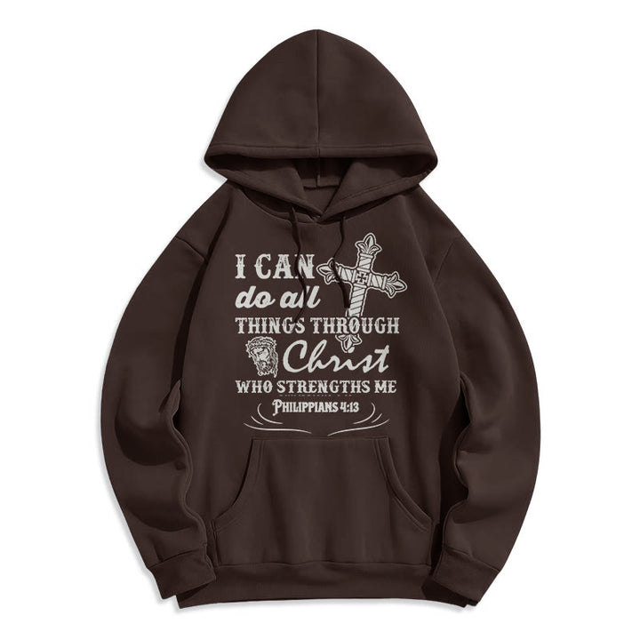 Christianartworkshop Quotation Style I Can Do All Things Fleece Lined Polyester Hoodie - Brown - 2XL - image 16