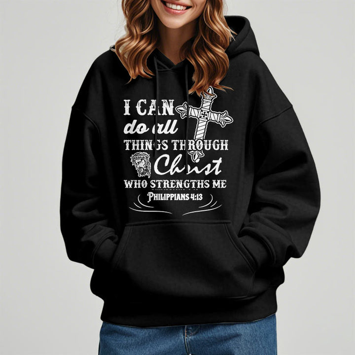 Christianartworkshop Quotation Style I Can Do All Things Fleece Lined Polyester Hoodie - image 3