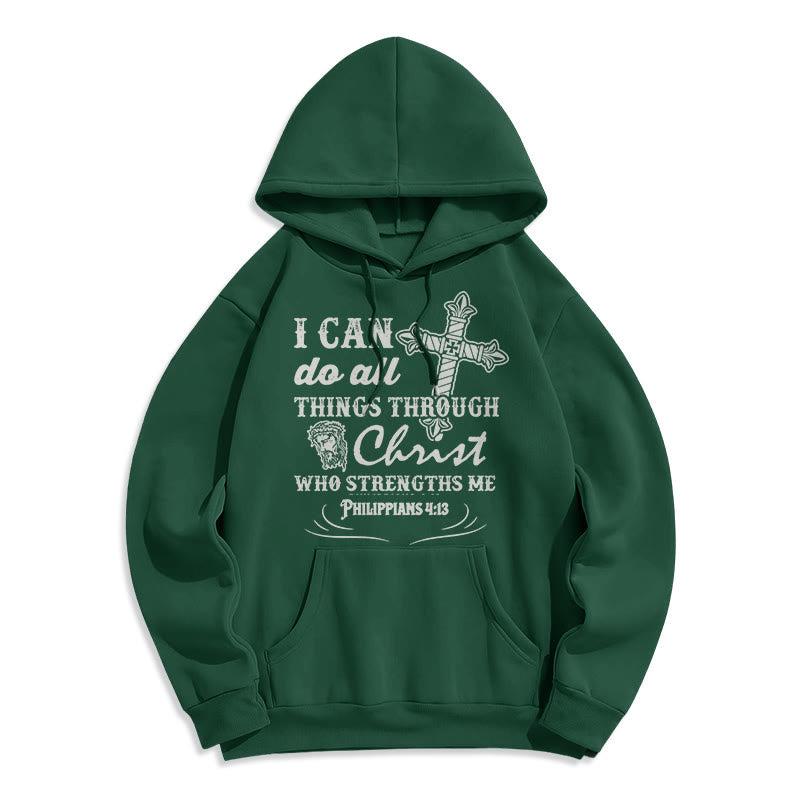 Christianartworkshop Quotation Style I Can Do All Things Fleece Lined Polyester Hoodie - Green - 2XL - image 21