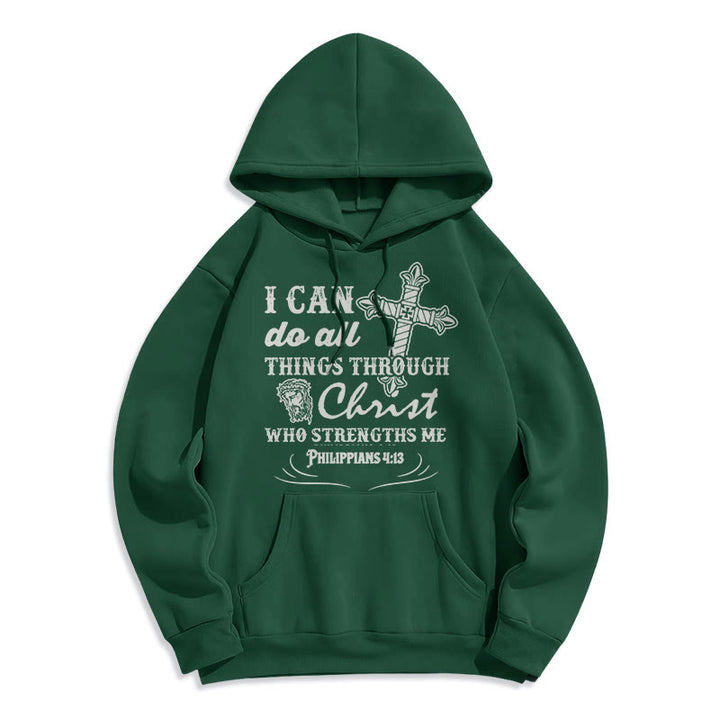 Christianartworkshop Quotation Style I Can Do All Things Fleece Lined Polyester Hoodie - Green - 2XL - image 21