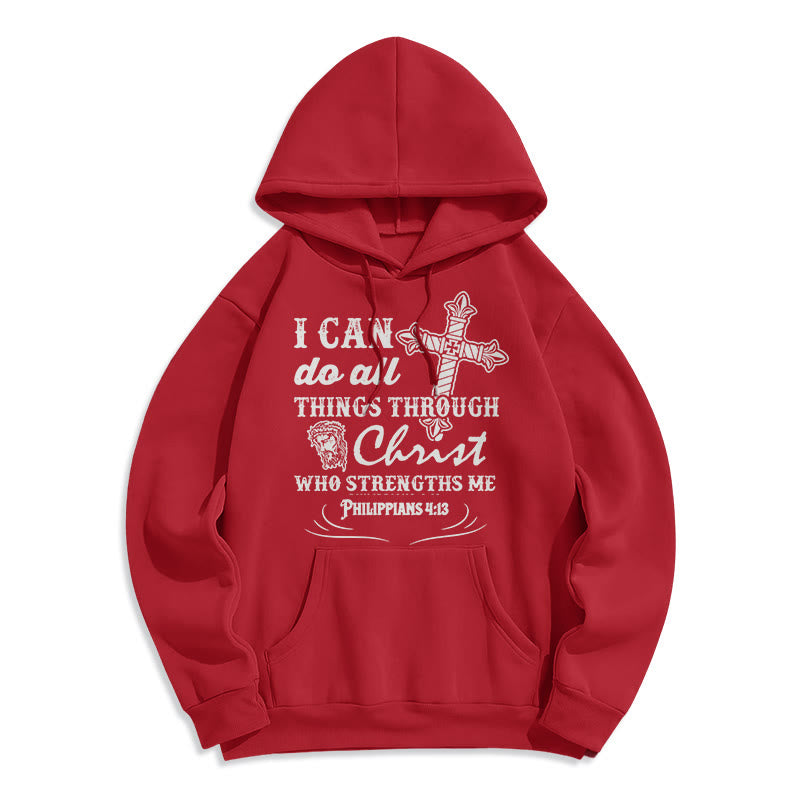 Christianartworkshop Quotation Style I Can Do All Things Fleece Lined Polyester Hoodie - Red - 2XL - image 36