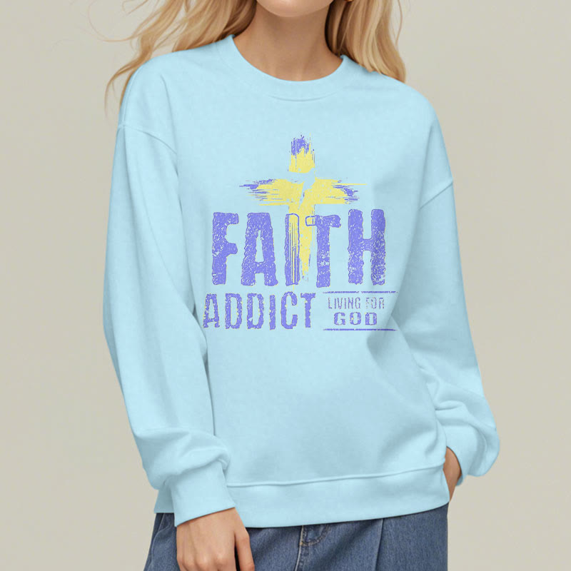Christianartworkshop Colored Style Faith Addict Living For God Fleece Lined Polyester Sweatshirt - image 2