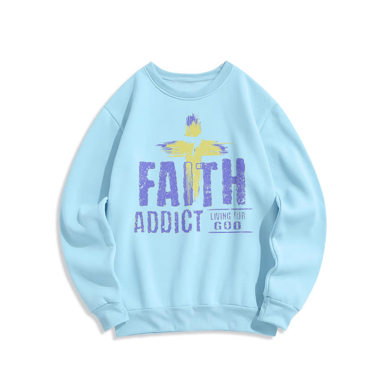 Christianartworkshop Colored Style Faith Addict Living For God Fleece Lined Polyester Sweatshirt - Blue - 2XL - image 1