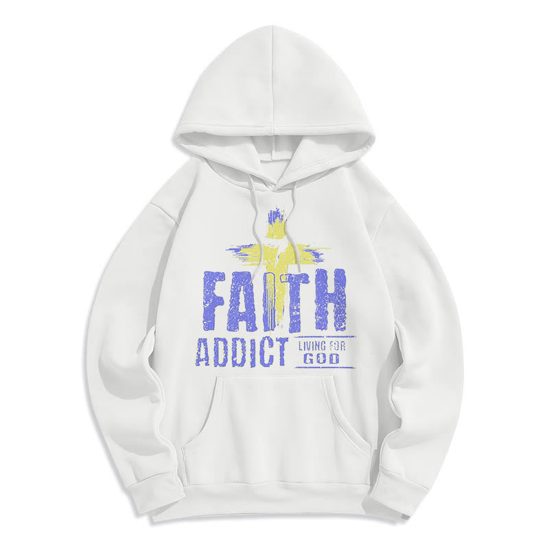 Christianartworkshop Colored Style Faith Addict Living For God Fleece Lined Polyester Hoodie - White - 2XL - image 1