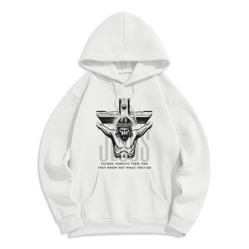 Christianartworkshop Classic Style Father Forgive Them Crucifix Fleece Lined Polyester Hoodie - White - 2XL - image 1