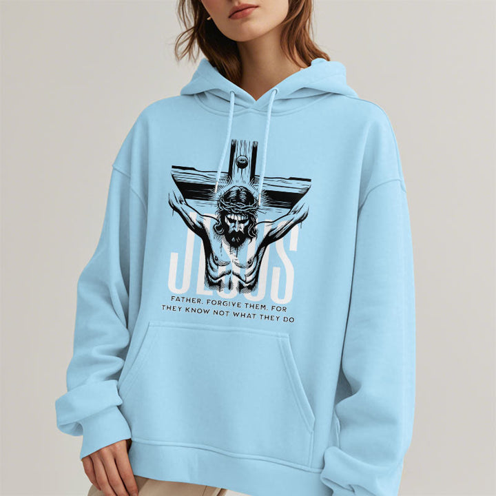 Christianartworkshop Classic Style Father Forgive Them Crucifix Fleece Lined Polyester Hoodie - image 27